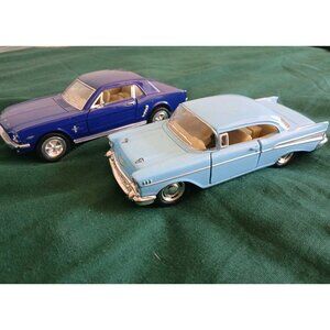 Kinsmart  1964 1/2 Ford Mustang 1/36 & 1957 Chevy Bel Air  Blue  Diecast Cars 5"
